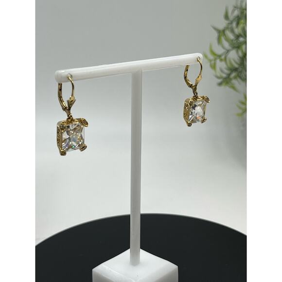Adrienne Sterling Silver Vermeil Rectangular Cubic Zirconia Dangle Earrings New - Picture 8 of 13